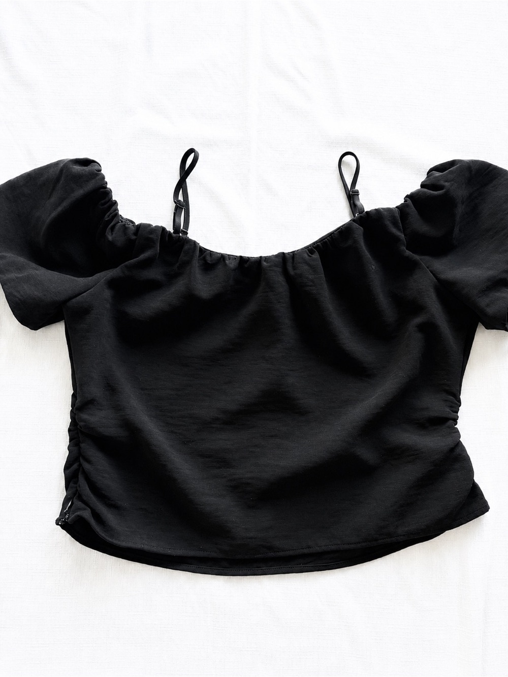 A New Day Black Off-the-Shoulder Puff Sleeve Ruched Top XL - Picture 4 of 4